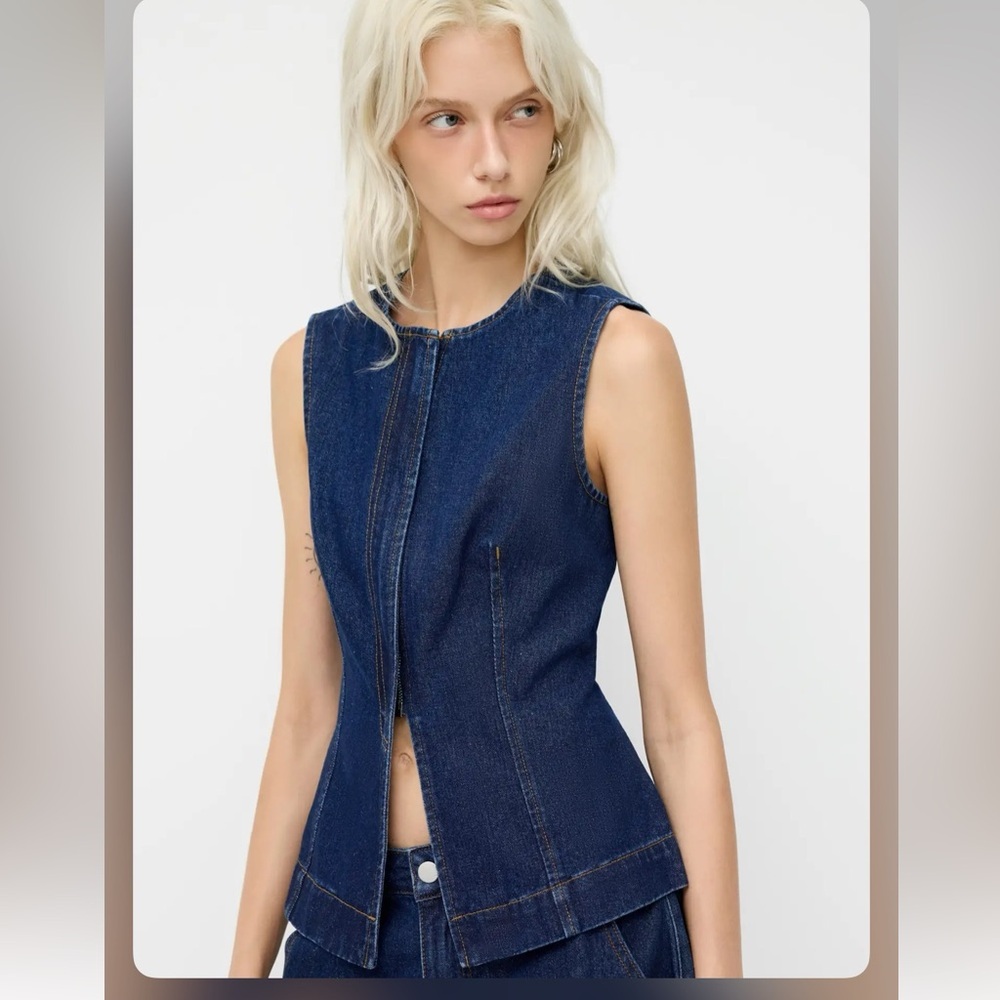 Cider DENIM ROUND NECKLINE SPLIT ZIP THROUGH TANK TOP EX5-8 L